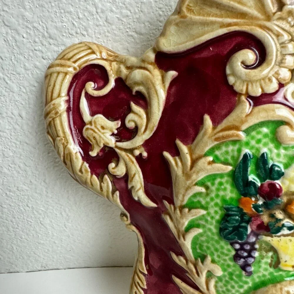 Vintage Porcelaine Wall Vase Decor Majolica Baroque Renaissance Angel Fruit